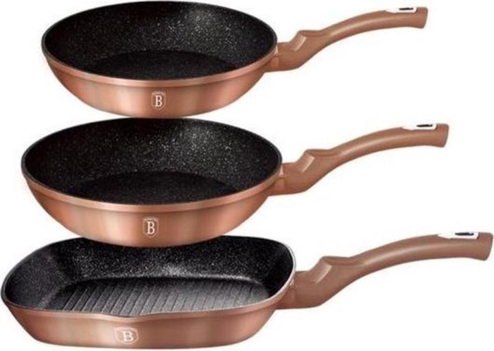 Actual product image BerlingerHaus Metallic Line pan set Rose Gold Edition, 3 pcs. (Pan set + pot set, Aluminium, 20 x 4.50 cm)