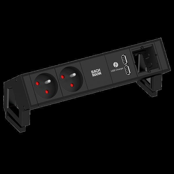 Produktbild Bachmann DESK2 2xUTE 1xUSB Charger 1xCM Line 0.2m GST18 RAL9005 - Kabel - Strom/Netzteil (2 x, CEE 7/3, CEE 7/5)