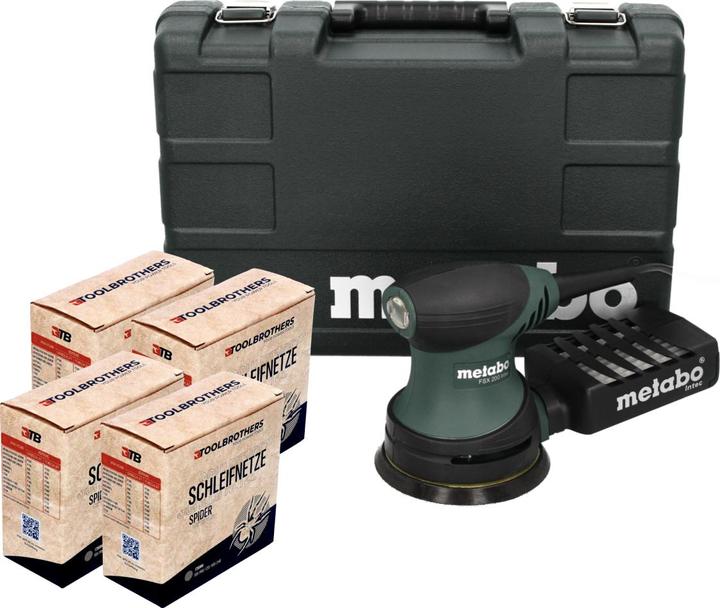 Produktbild Metabo FSX 200 Intec Exzenterschleifer 240 W 125 mm + 4x Toolbrothers SPIDER Schleifnetz Set + Koff (Exzenterschleifer, 240 W)
