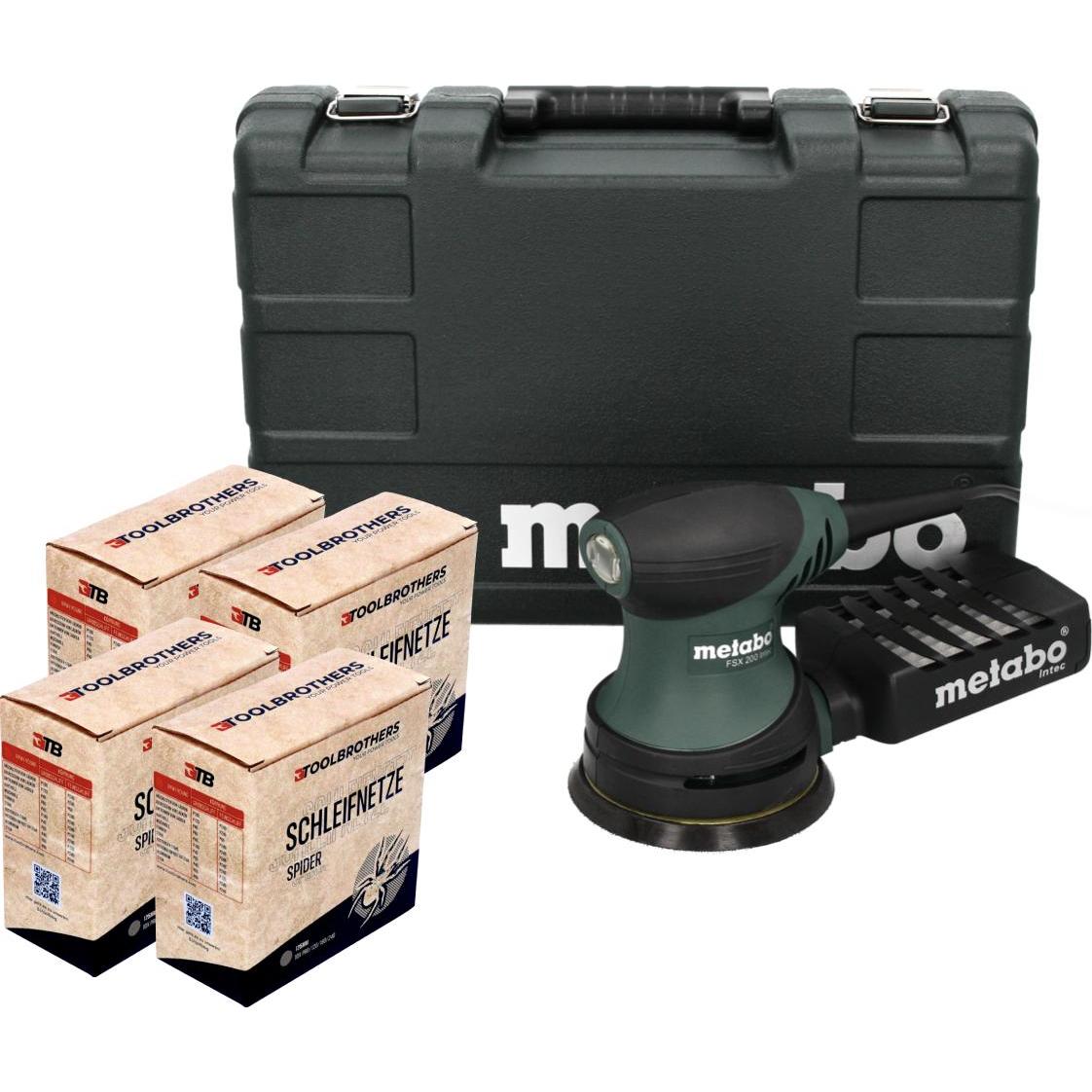 Thumbnail - Metabo, Schleifmaschine + Poliermaschine, FSX 200 Intec Exzenterschleifer 240 W 125 mm + 4x Toolbrothers SPIDER Schleifn...
