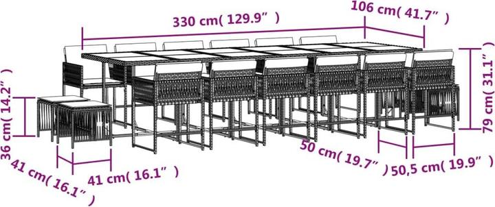 Produktbild vidaXL Gartenmöbel Essgruppe Gartengarnitur Sitzgruppe 17tlg. Grau Poly Rattan (106 cm)