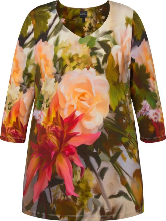 Produktbild Ulla Popken Slinkyshirt, Blüten, Classic, Herzausschnitt, 3/4-Arm (56)