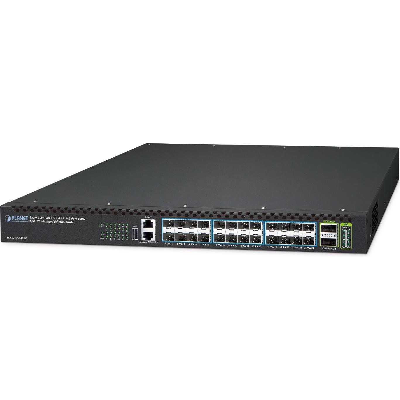 Planet Switch gestito 24 porte SFP+ Layer 3 XGS-6350-24X2C (27 porte), Switch di rete, Nero