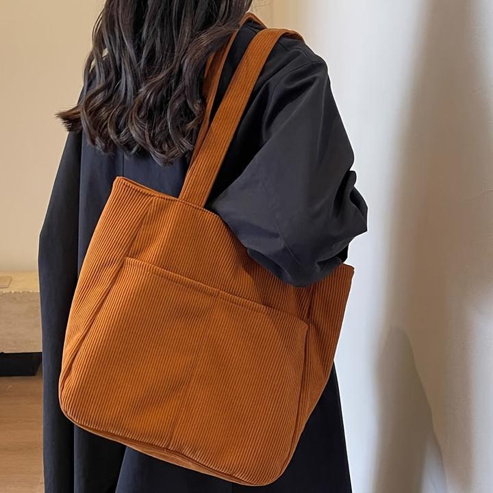 Image du produit Only-Bags.Store Cord-Tasche mit festen Schulterriemen, lässig einfarbig, Reissverschluss, Polyester gefüttert