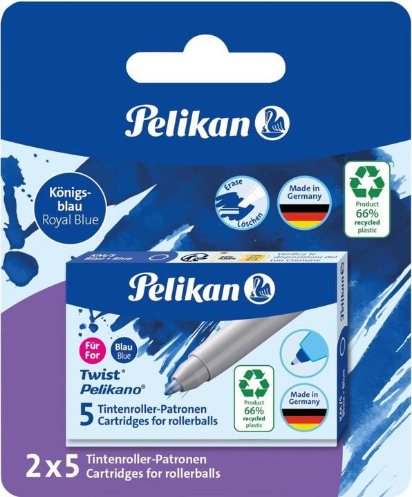 Produktbild Pelikan Tintenrollerpatrone blau 2x 5 Stück in Faltschachtel auf Blister (Füllertinte, Blau)