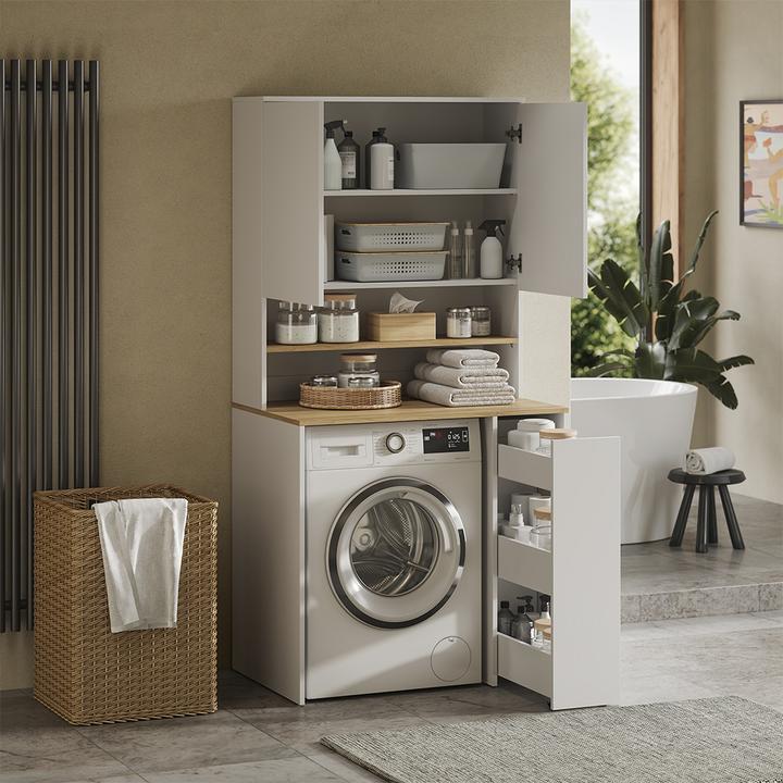 Produktbild Vicco Waschmaschinenschrank Viktor, Weiss/Artisan-Eiche, 93.6 x 88.2 cm 2 Teile mit Rollregal