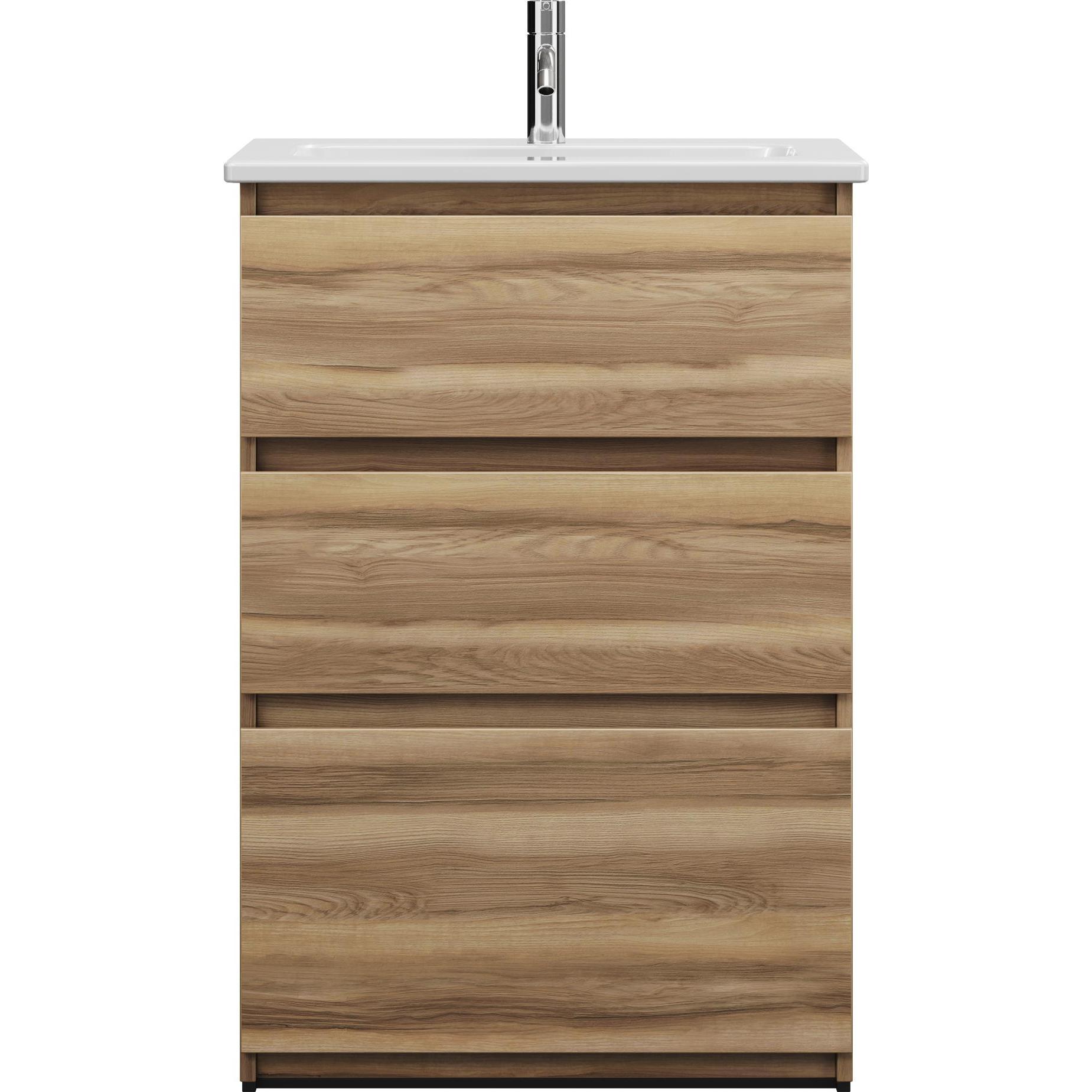 burgbad, Badmöbelset, Lin20 tiefes Keramik-Waschtisch inklusive Waschtischunterschrank 3 Auszüge, 630x415x912mm