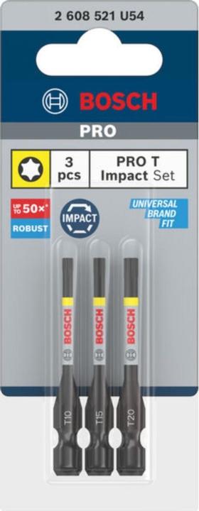 Actual product image Bosch Professional Zubehör PRO Torx Impact Bit, T10, T15, T20, 55 mm, 3 pcs.