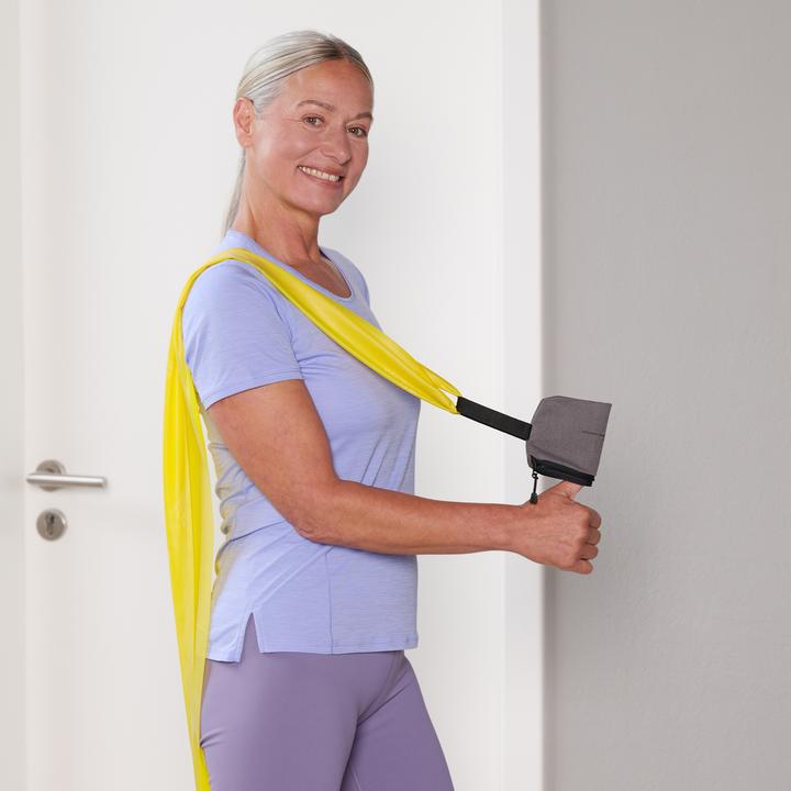 Actual product image TheraBand 2.50m incl. door anchor + bag yellow Resistance 1.3kg Terrabands gymnastics band fitness band (2.50 m, Easy)