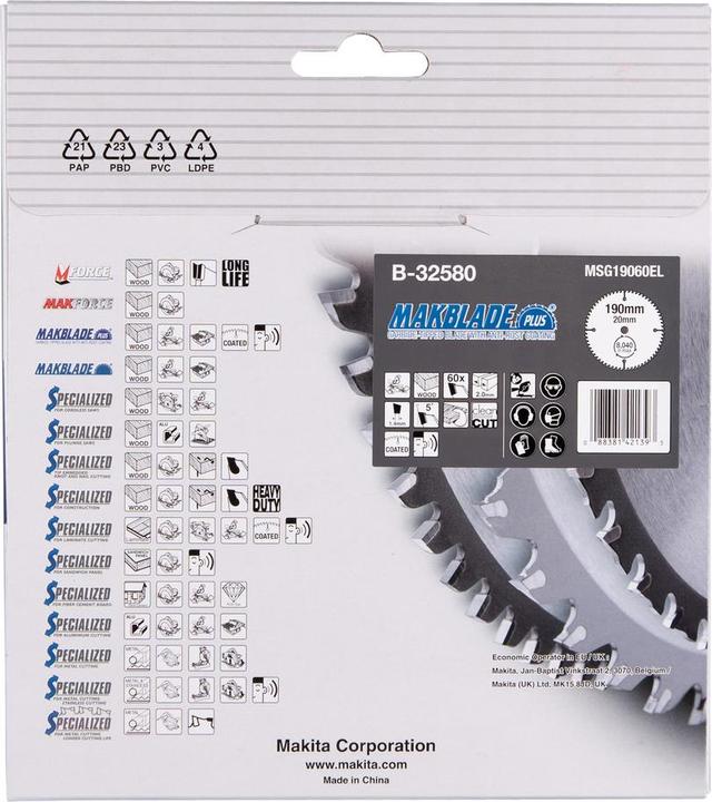Productafbeelding Makita Maki zaagblad 190x20x60Z B-32580 B-32580