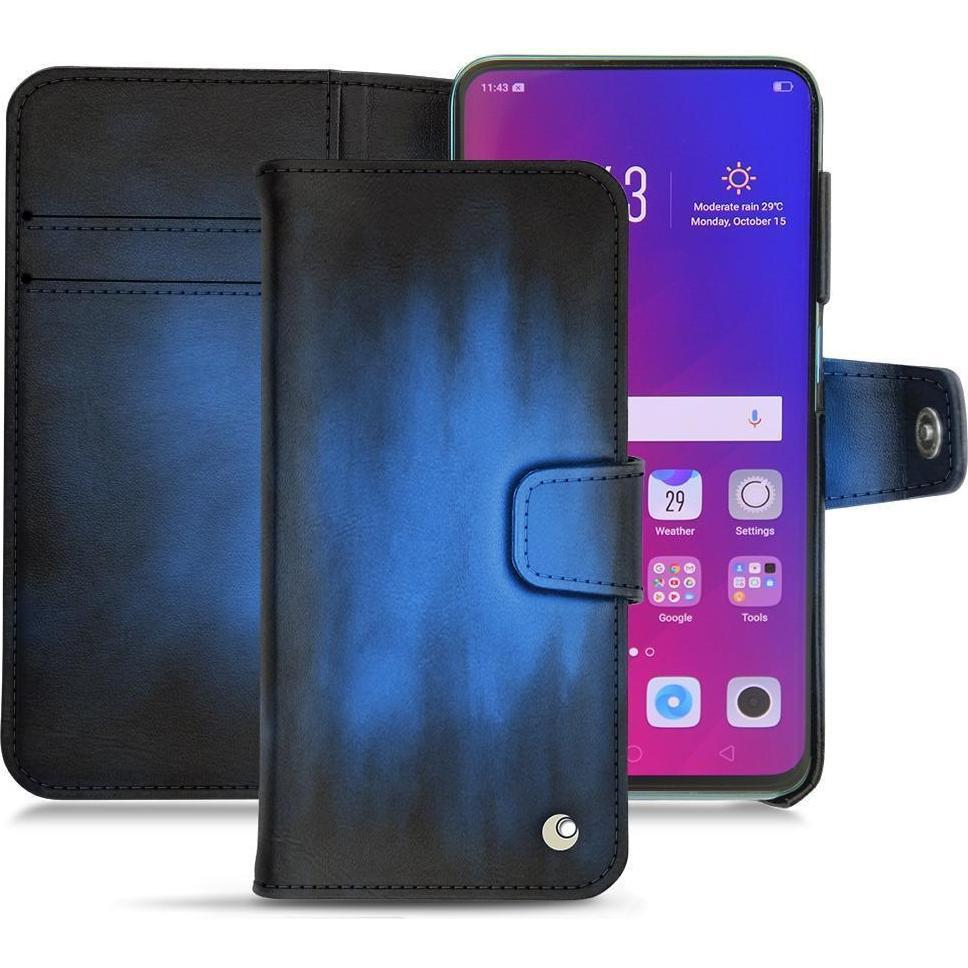 Noreve Lederschutzhülle Wallet (Oppo Find X), Smartphone Hülle, Blau