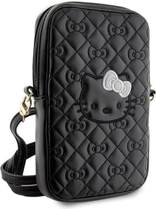 Actual product image Hello Kitty PU Qulited Leather Crossbody Case - black (Apple iPhone 16)