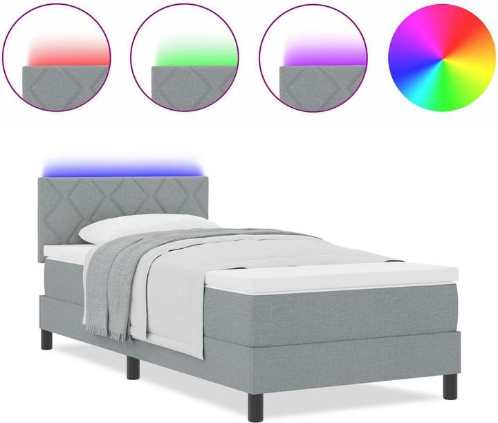 Image du produit VidaXL Lit Boxspring avec matelas & LED Gris clair 90x200 cm Tissu (90 x 200 cm)