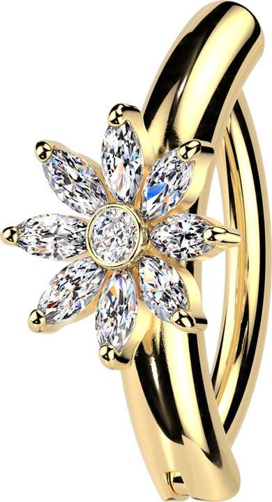 Immagine prodotto Star Piercing Banana con cerniera placcata oro scudo fiore semicircolare cristallo argento (Ottone, Acciaio chirurgico 316L)