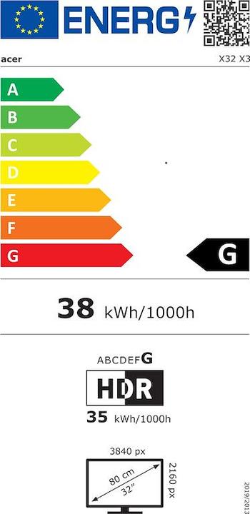 Energie-Label Acer Predator X32X3bmiiphuzx (3840 x 2160 Pixel, 31.50")