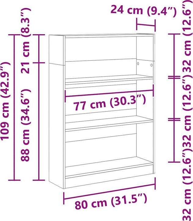 Produktbild VidaXL Bücherregal Regal Standregal Büroregal Aktenregal Aufbewahrungsregal Weiss (80 x 24 x 109 cm)