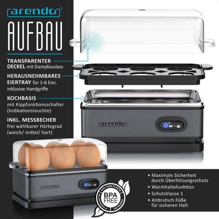 Image du produit Arendo Petit-déjeuner, bouilloire 1,5l, grille-pain 4 tranches et cuiseur à oeufs 6, gris