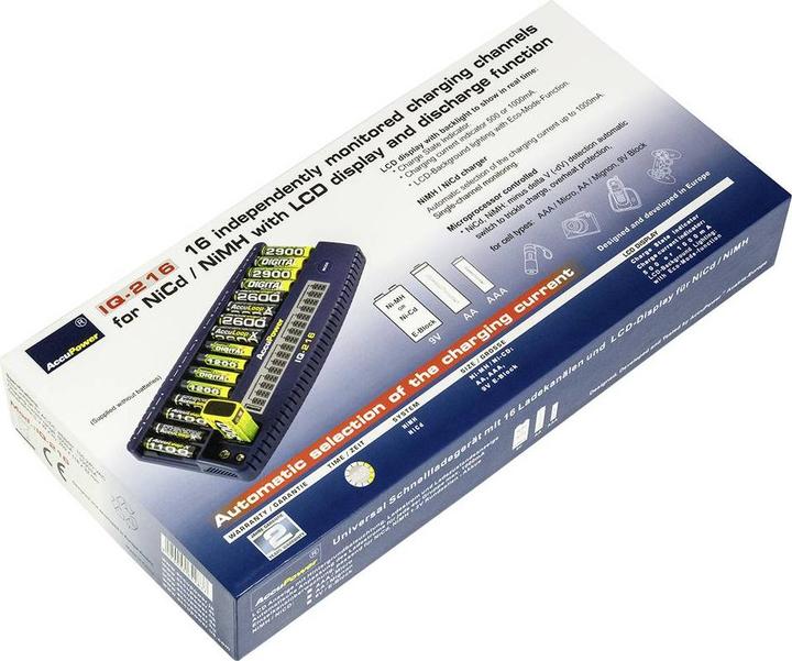 Actual product image AccuPower IQ216 (1 pcs., AAA, AA, 9V Block, Battery + charger)
