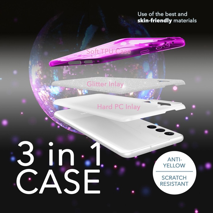 Produktbild Nalia Glitzer Silikon Hülle mit 2x Displayschutz (Samsung Galaxy S23)
