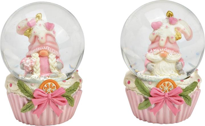 G. Wurm Boule à neige lutin en poly/verre rose/rose 2 fois, (L/H/P) 4x6x4cm