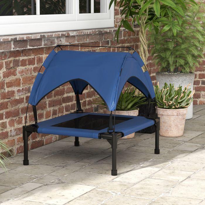 Produktbild Swisshandel24 Erhöhtes Hundebett mit Baldachin, Outdoor Hundeliege mit Dach, 76x61x69.5cm, dunkelblau (Hund)