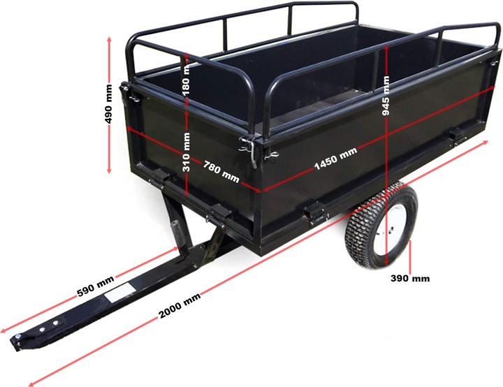 Immagine prodotto Wiltec Rimorchio ribaltabile 200x78x94,5 cm 300 kg Trattore agricolo ribaltabile Cassone ribaltabile (Trattorino, Ricambi per macchine da giardino)