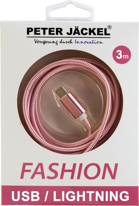 Image du produit Peter Jäckel FASHION 3m USB Data Cable Rose pour Apple Lightning avec fonction de synchronisation et de charge (3 m, USB 3.2 Gen 1)