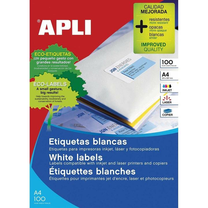 Image du produit Apli Étiquettes universelles, 64,6x33,8mm, rectangulaires, blanches 100 feuilles