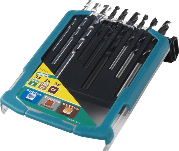 Produktbild wolfcraft 1 Bohrer-Set Metall-Holz-Stein, 9-tlg. (5, 6, 8 mm)