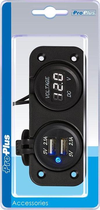 ProPlus Einbau Kit: Voltmeter 6-30V + USB Doppel-steckdose 2x2100mA im Blister