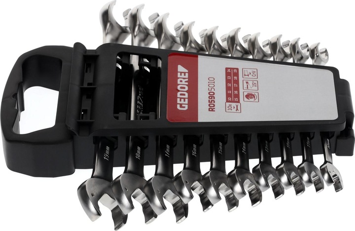 Actual product image Gedore Red red R05905010 Combination ratchet open-end spanner 10-19 mm 10 pieces (19 mm, 10 mm, 7 mm, 29 mm, 8 mm)