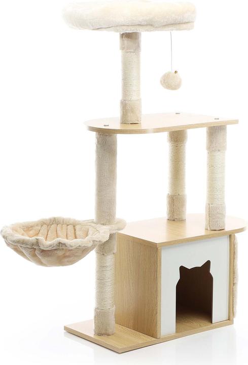 Produktbild Fudajo Kratzbaum Holz Beige 106cm Katzenkratzbaum Katzenbaum Katzenmöbel Katze (106 cm, Beige, Holz)