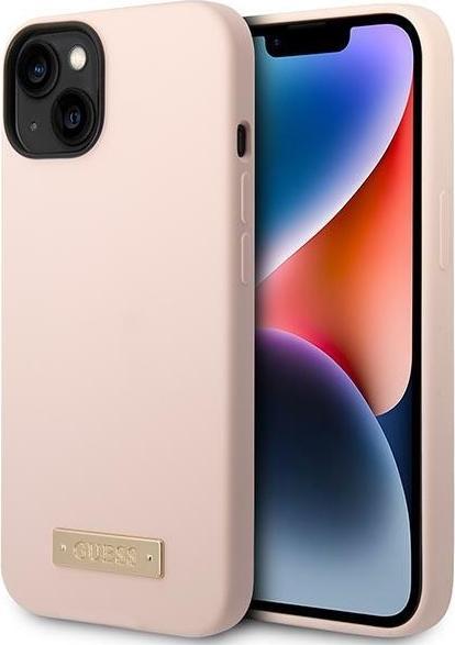 Produktbild Guess Silicone Metal Logo MagSafe Compatible Case für Apple iPhone 14 - pink (Apple iPhone 13, Apple iPhone 14, Apple iPhone 15)