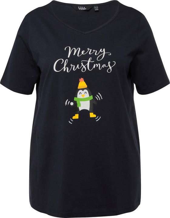 Immagine prodotto Ulla Popken Maglia natalizia dal taglio svasato con pinguino, scollo a V e mezze maniche (46, 48)