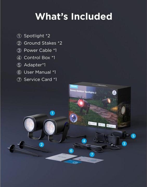 Produktbild Govee Outdoor Spotlights 2-Pack (700 lm, IP44, IP67)