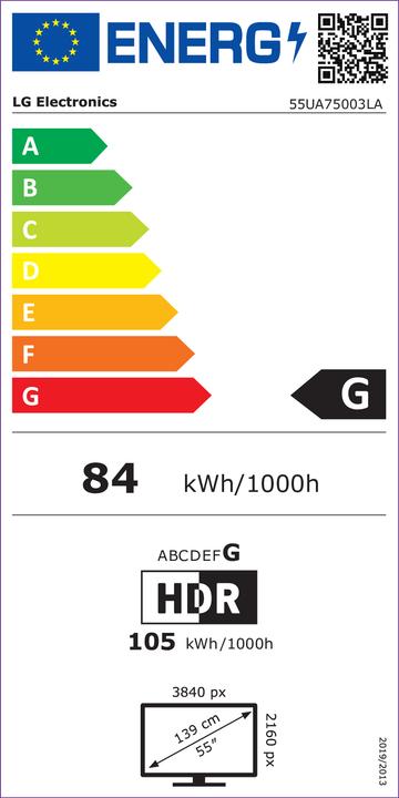 Energy Label LG TV 55UA75003LA 55inch 4K UA75 TV (55", UA75, LED, 4K, 2025)