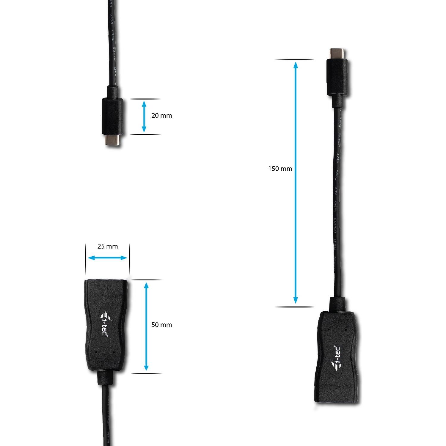 Thumbnail - i-tec USB-C zu (DP, 15 cm), Data + Video Adapter, Schwarz