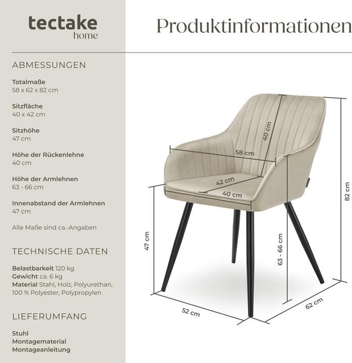 Actual product image tectake Chair Marilyn, Velvet look, quilted