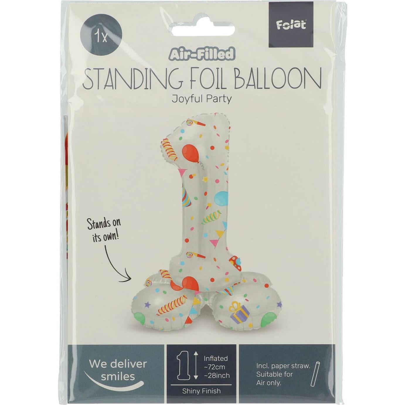 Thumbnail - Folat Stehender Folienballon Joyful Party Zahl 1 -72cm