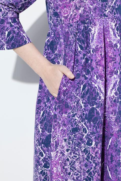 Image du produit Ulla Popken Robe midi imprimé marbre, coupe évasée, décolleté rond et manches 3/4 (46, 48)