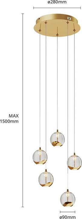 Actual product image Lucande Hayley 5 pendant light Clear/Gold (2066 lm)