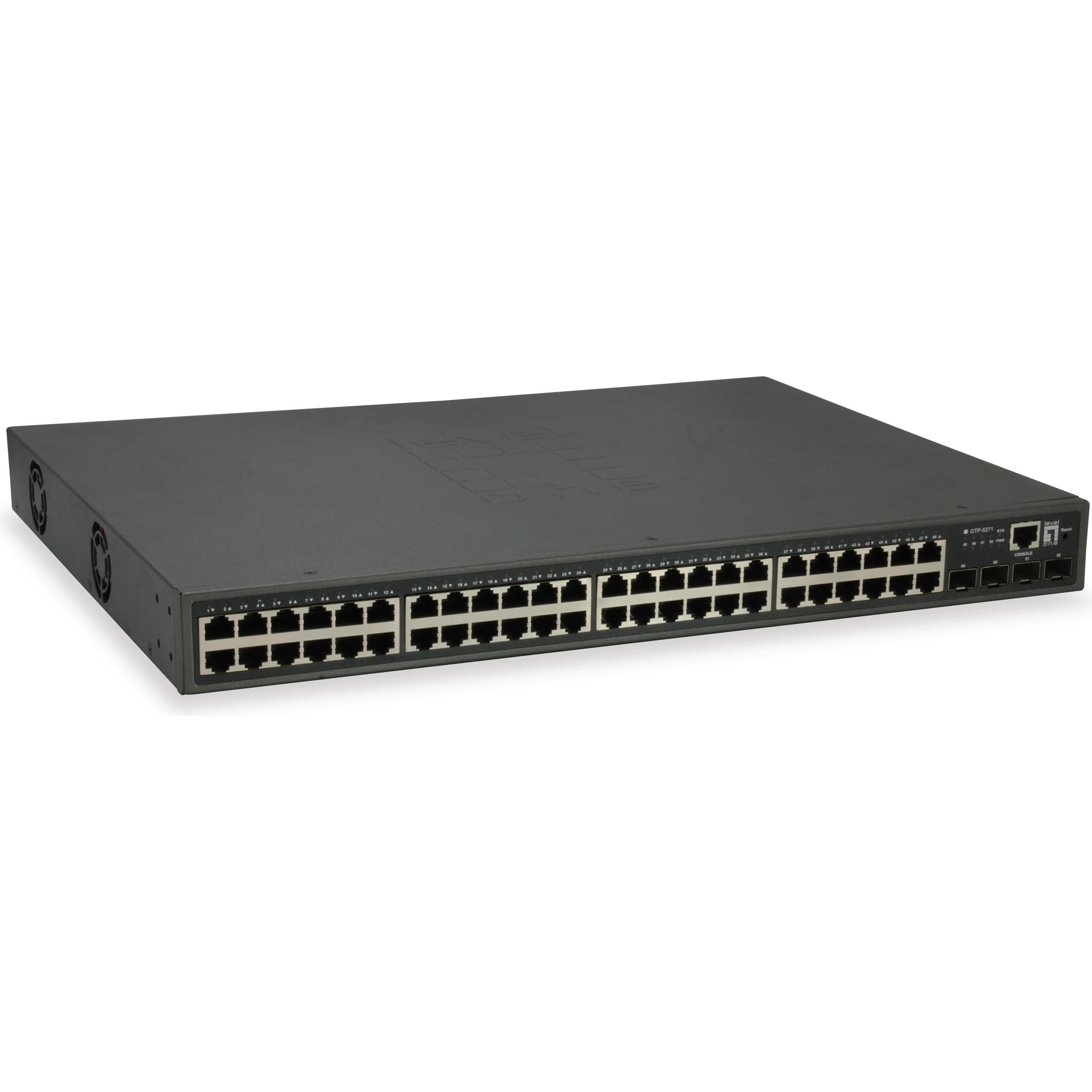 LevelOne Switch 52x GE GTP-5271 4xGSFP 48xPoE (48 Ports), Netzwerk Switch, Schwarz