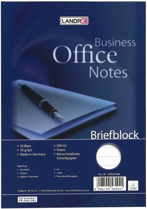 Image du produit Landré Office A5 bloc de papier à lettres collé en tête (A5, À rayures, Couverture rigide)