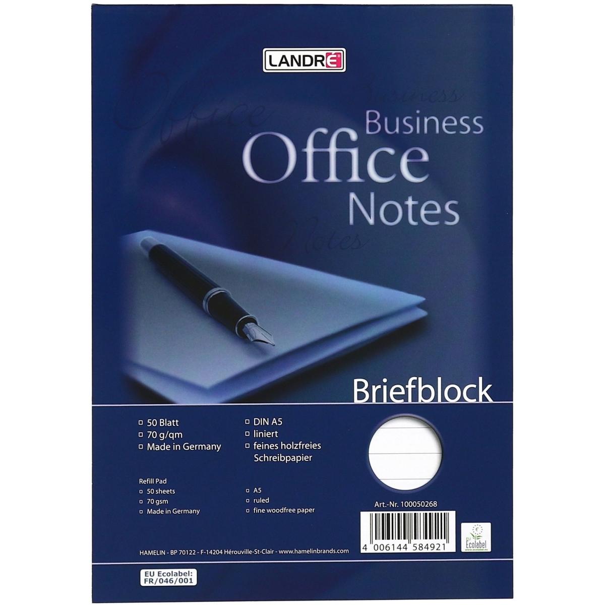 Landré, Heft + Block, Office A5 kopfgeleimter Briefblock (A5, Liniert, Harter Einband)
