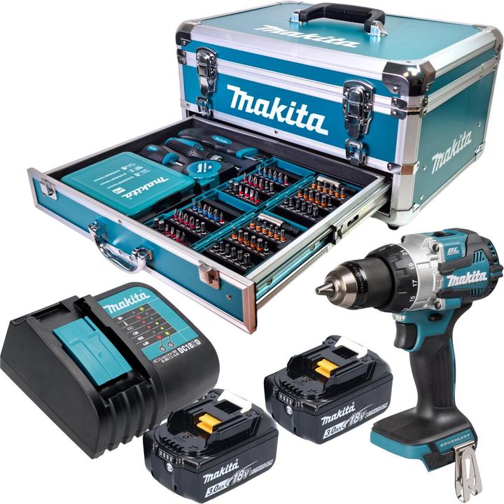 Makita DHP 489 SFX9 Akku Schlagbohrschrauber 18 V 73 Nm Brushless + 2x Akku 3,0 Ah + Ladegerät + 96