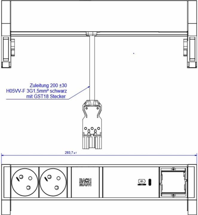 Produktbild Bachmann DESK2 ALU BLACK 2xUTE 1xCM 1xC 1 chargeur C 60W (2x, CEE 7/3, CEE 7/5)