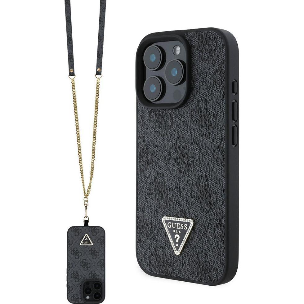 Guess GUHCP16LP4TDSCPK iPhone 16 Pro 6.3" czarny/black hardcase Leather Metal Logo Strass Crossbody (Apple iPhone 16 Pro...