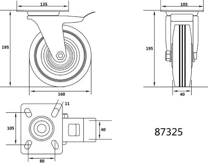 Actual product image Toya DOUBLE BRAKE SW. CASTER WBLACK RUB.160