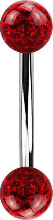 Image du produit Star Piercing Banane argentée avec deux boules de cristal rouge couche protectrice d'époxy (sans laiton, Acier chirurgical 316L)