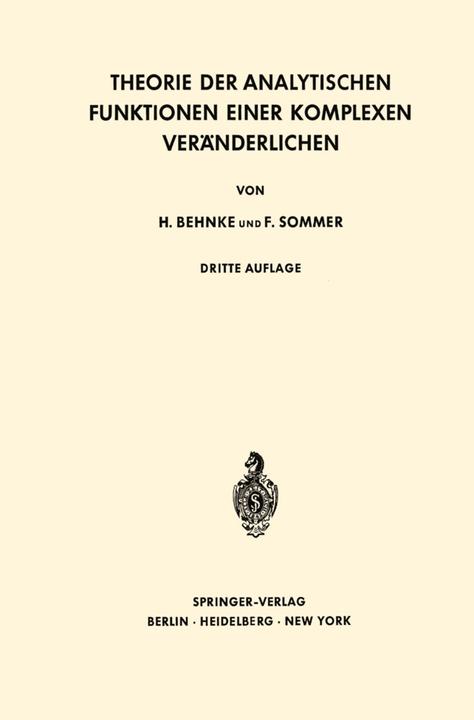 Produktbild Theorie der analytischen Funktionen einer komplexen Veränderlichen (Deutsch, Friedrich Sommer, Heinrich Behnke, 1976)